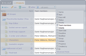 “Team members” and “Clients” columns
