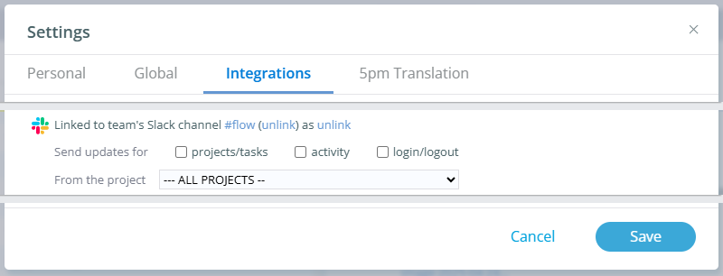 Slack settings