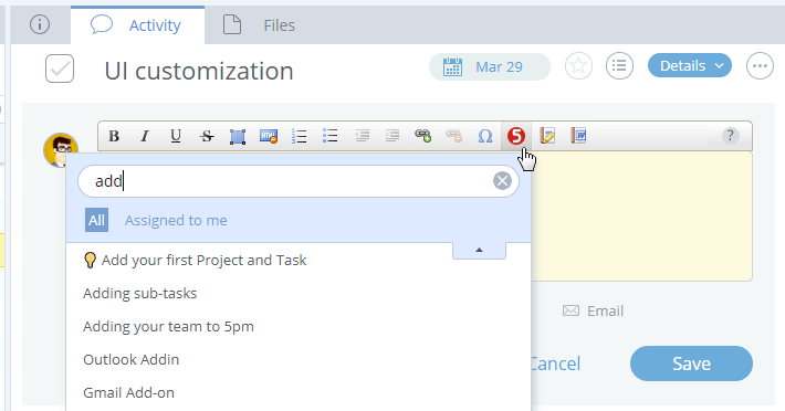 Linking tasks in messages