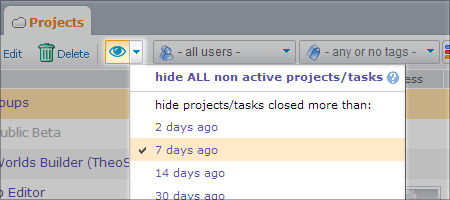 Filter projects and tasks by status