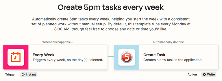 5pm tasks in Zapier